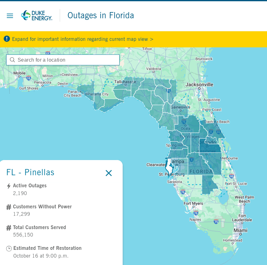 17,299 Pinellas County Homes Still Without Power 8 Days After Hurricane&nbsp;Milton