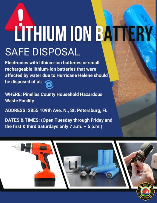 Lithium-Ion Battery Safety Risks and Disposal Tips Shared by Pinellas County & Palm Harbor Fire Rescue
