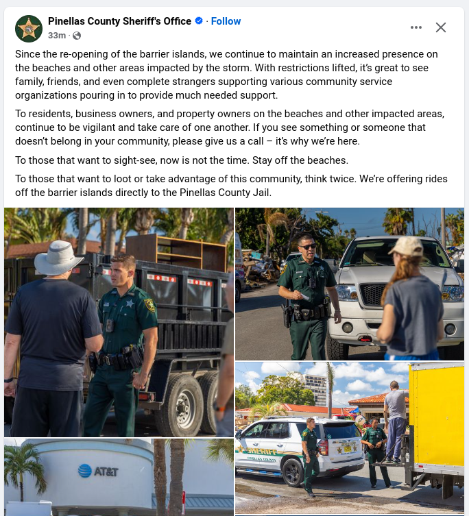 PCSO Welcomes Residents Back to Barrier Island Communities