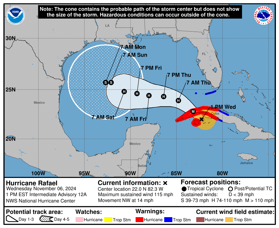 Hurricane Rafael Strengthens to Category 3, Florida Keys Under Tropical Storm Warning