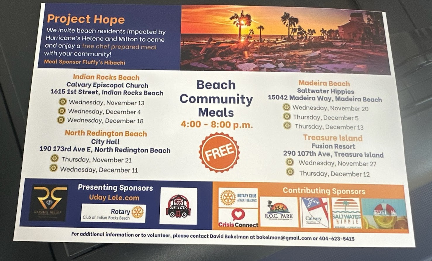 Project Hope Serves Free Meals, Gives Out Supplies to Displaced Indian Rocks Beach Residents and the Barrier Islands