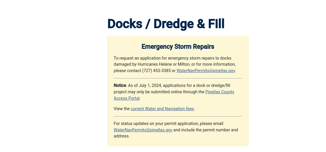 Pinellas County Extends Deadline for Emergency Storm Repairs to Docks and Seawalls