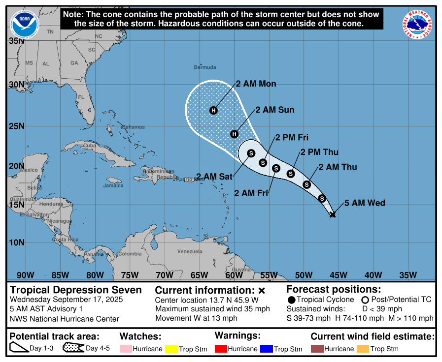 Tropical Depression Seven Develops in the Atlantic