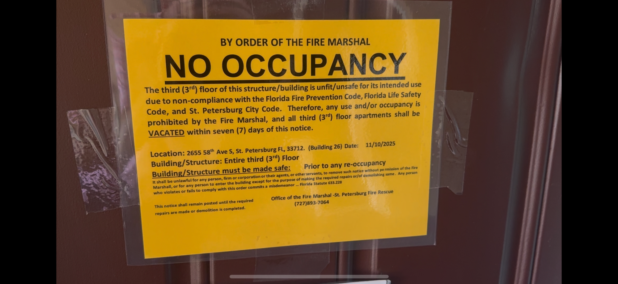 St. Petersburg Apartment Residents Given 7 Days to Vacate Due to Fire Safety Violations
