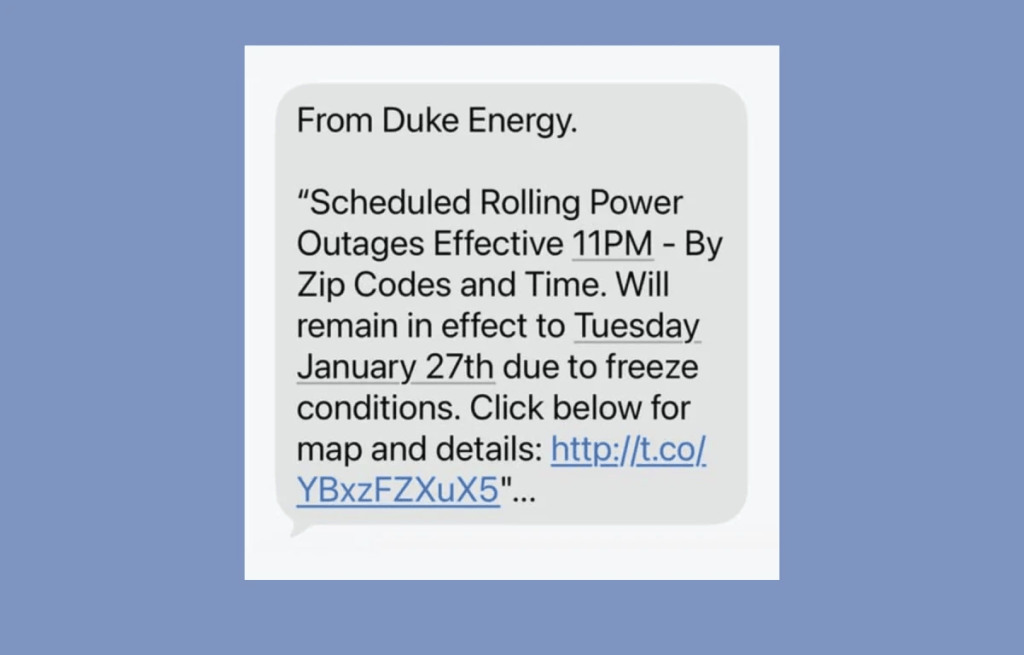 Duke Energy Warns Customers of Scheduled Outage&nbsp;Scam